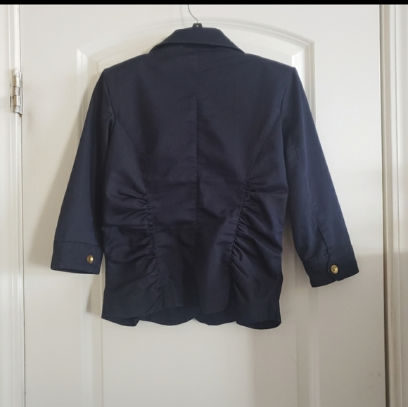 Navy Blue and Gold I.Q. Authentic Brand Button Blazer size Small - Picture 3 of 16